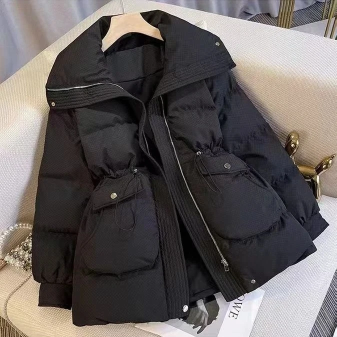 Black Down Cotton Jacket For Women Autumn Winter Korean Slim Thicken Warm Parkas Female Fashion Large Size Padded Puffer Coats