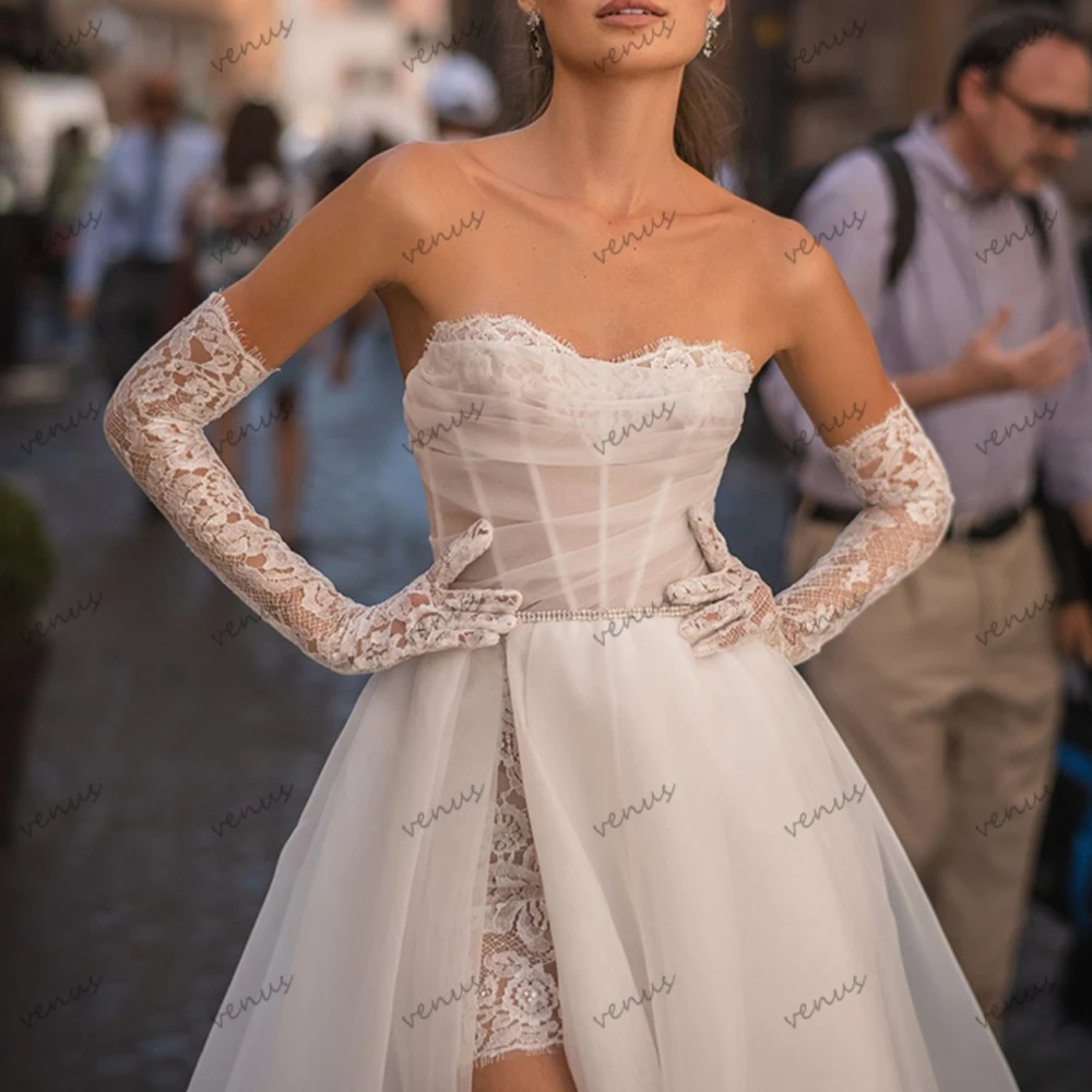 

Modern Wedding Dresses Lace Bridal Gowns Strapless Backless Sexy High Slit Robes For Women Vestidos De Novia Customized 2025