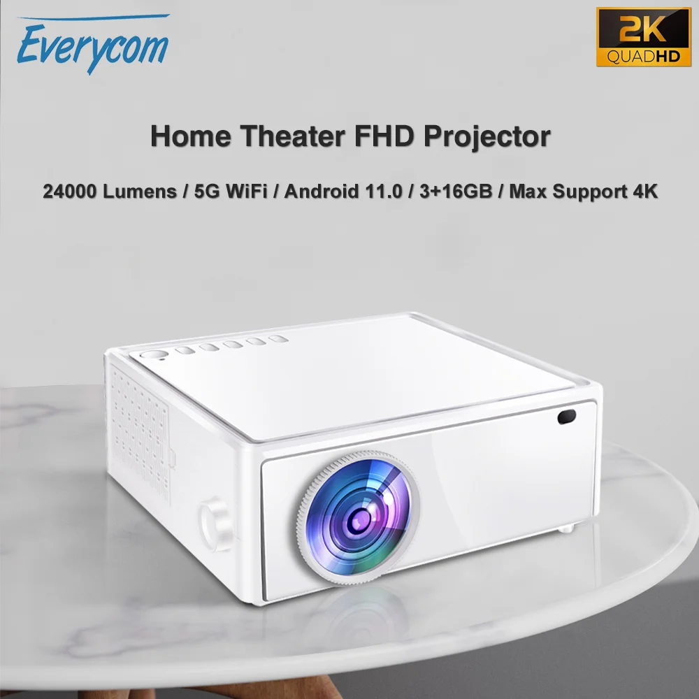 Everycom E700 2K 2560x1440p Beam Projector 4K 24000 Lumens Android 11 مسرح الأفلام المنزلي مع 3 + 16G 5G WIFI المحمولة متعاطي المخدرات