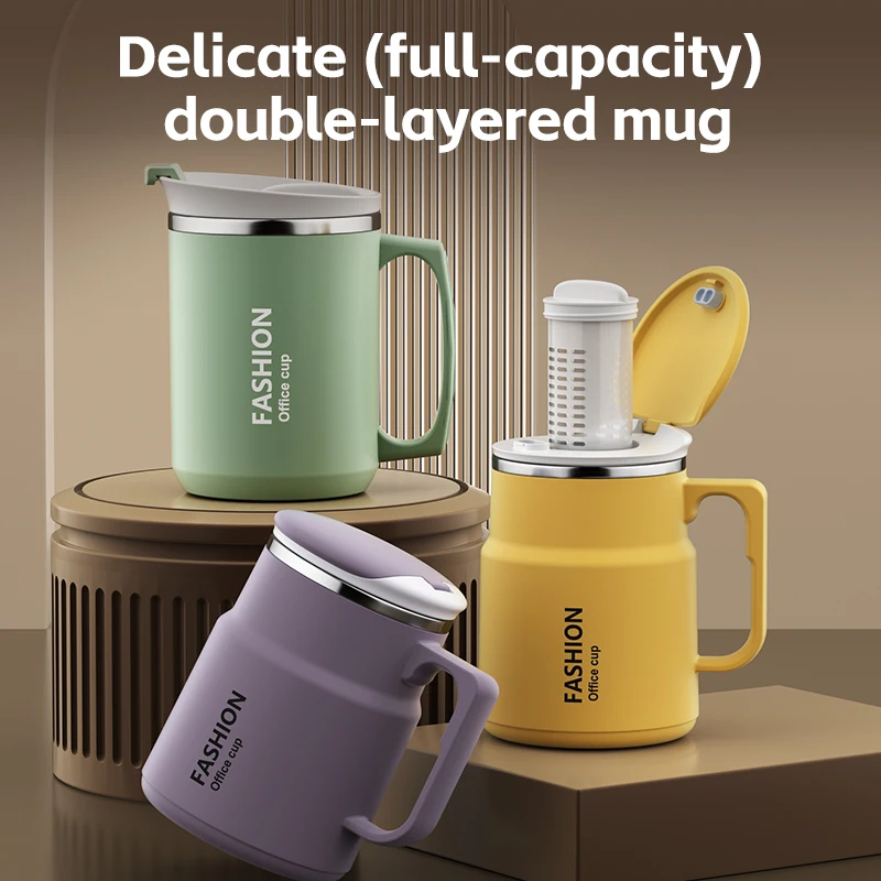 304 Stainless Steel Office Mug with Lid Portable and Fashionable Tea Brewing Separation Cup Suitable for Tea Coffee & Office
