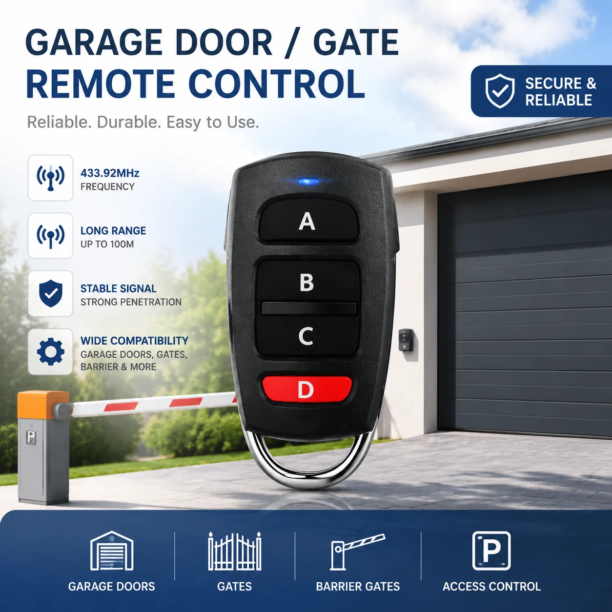 433MHz Universal Remote Cloner for Garage & Gate - Wireless Key Duplicator Device
