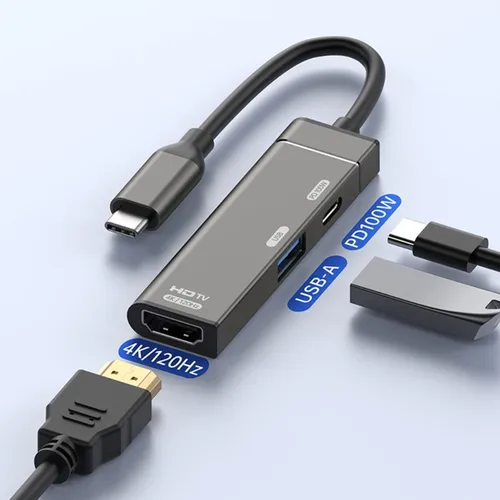 Hub USB C 3 en 1 tipo c a 4K 120HZ Compatible con HDMI USB3.0 datos 100W PD tipo c adaptador de carga USB-C estación de acoplamiento para ordenador portátil