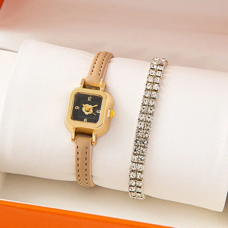 Vintage Flower Women Watch Bracelet Set Small Dial Wristwatch