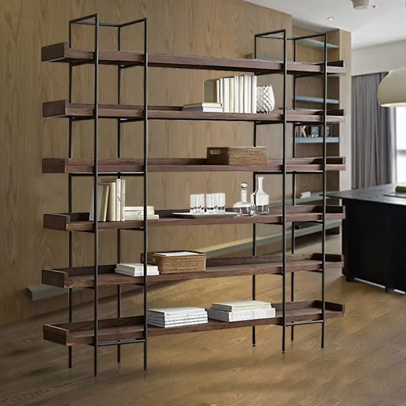 American Style Floor to Ceiling Solid Wood Shelves Multi Layer Display Rack for Study Living Room Household Sundries Storage