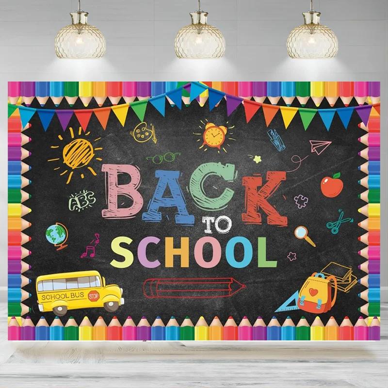 Back to School Photography Backdrop Children Colorful Pencil Blackboard Graffiti Background First Day Kindergarten Party Banner