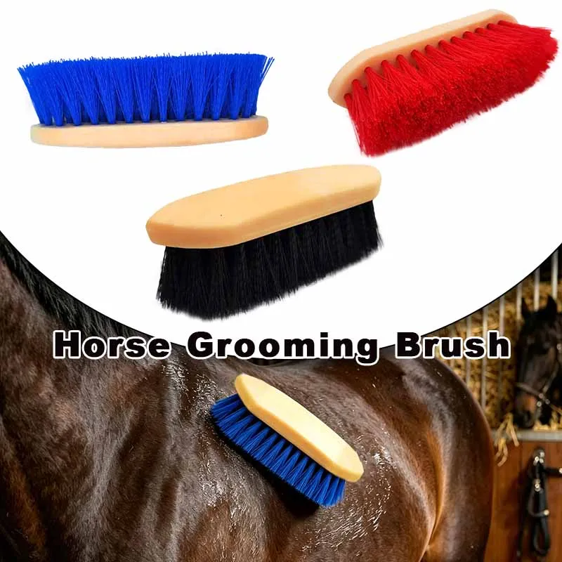 Wooden Handle Horse Grooming Brush Set, Multi-Color Equine Care & Massage Tool for Daily Cleaning