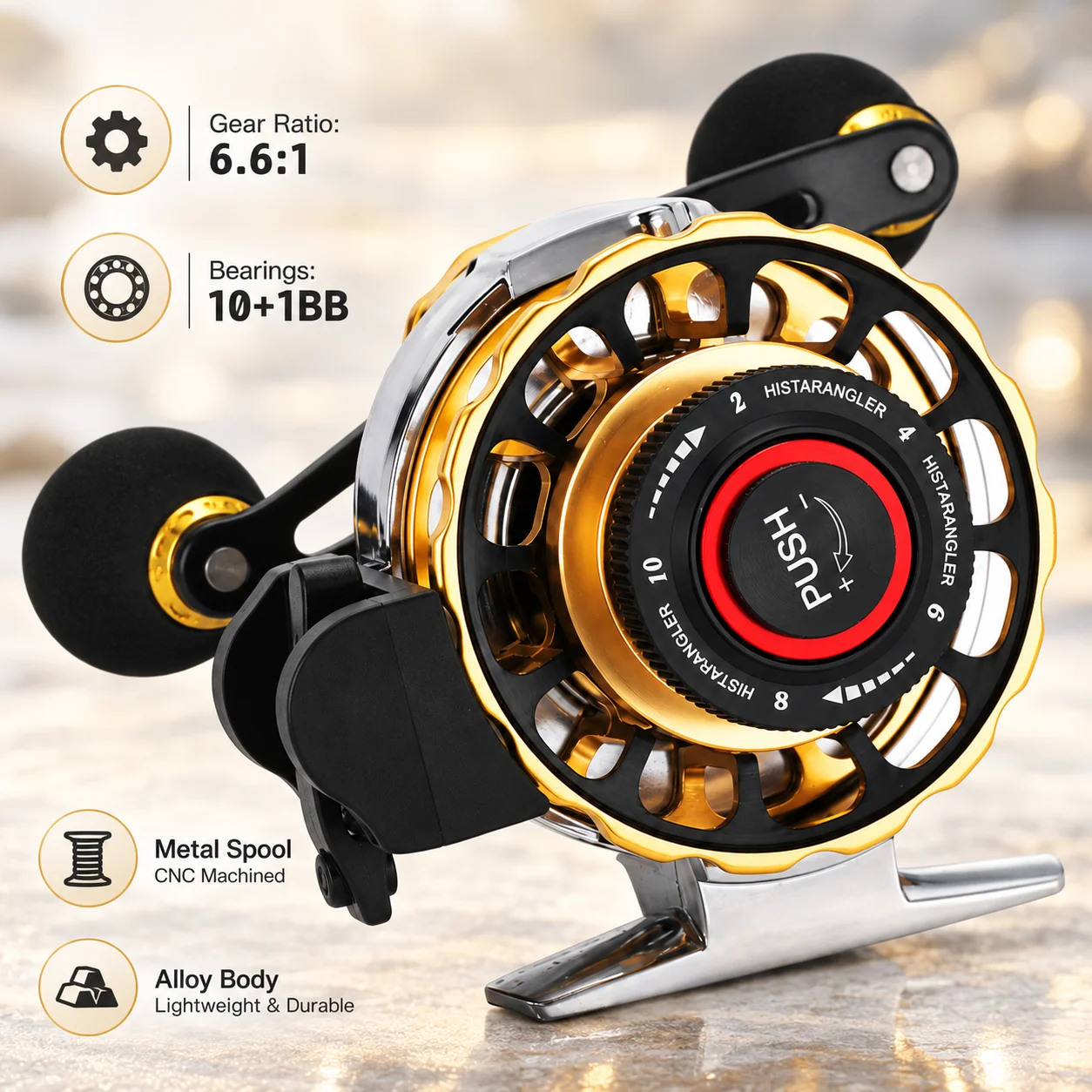 Raft Fishing Reel 3.6:1 8+1BB 288g Metal Spool Auto Level Wind Magnetic Slow Fall One Button Reset Micro Lead Fishing Tackle