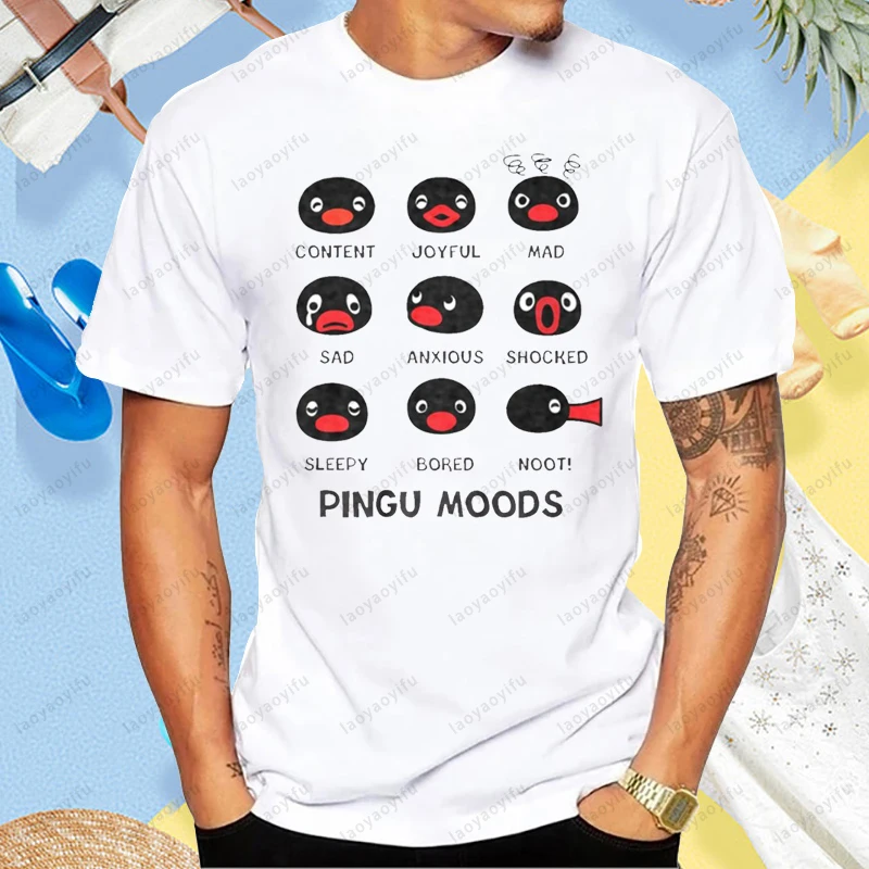 Pingu Moods Funny Internet Meme Graphic Printed T-Shirt Fashion Casual Loose Harajuku Hip Hop Streetwear Summer Women Man Tshirt