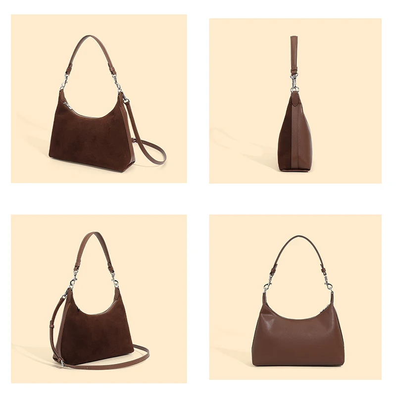 Vintage women natural suede leather bag stylish retro patchwork design large capacity shoulder bag top grain genuine leather