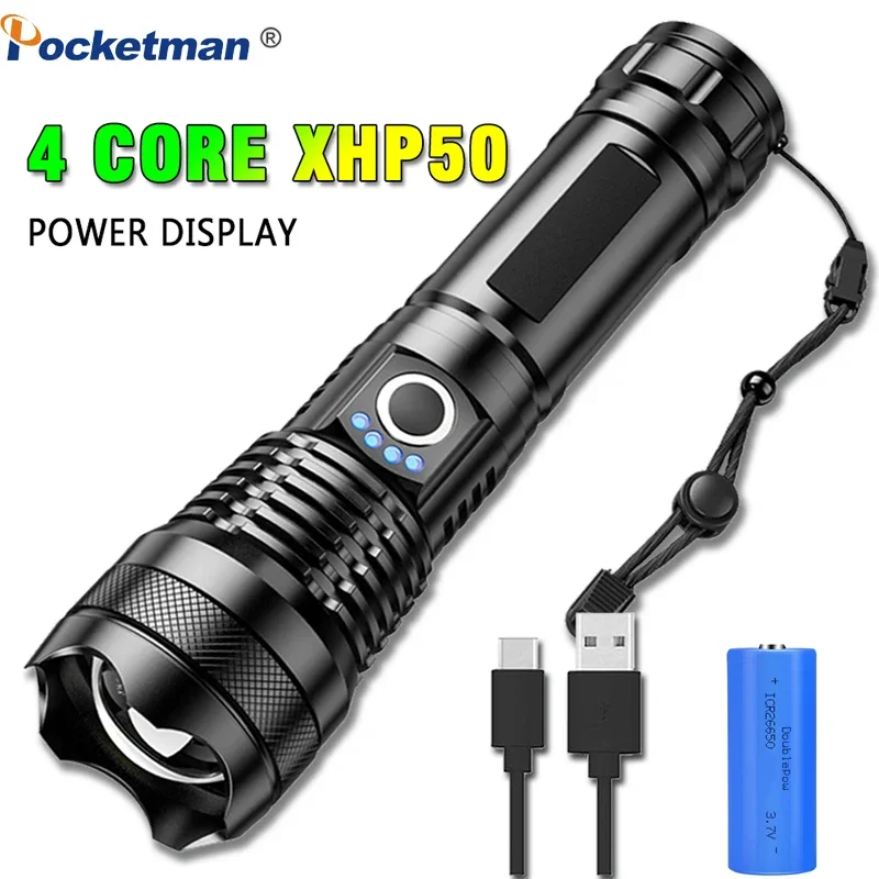 

Most Powerful p50 FlashLight Flash light 5 Modes Usb Zoom Led Torch p50 18650 or 26650 Battery Camping Fishing Drop Shipping