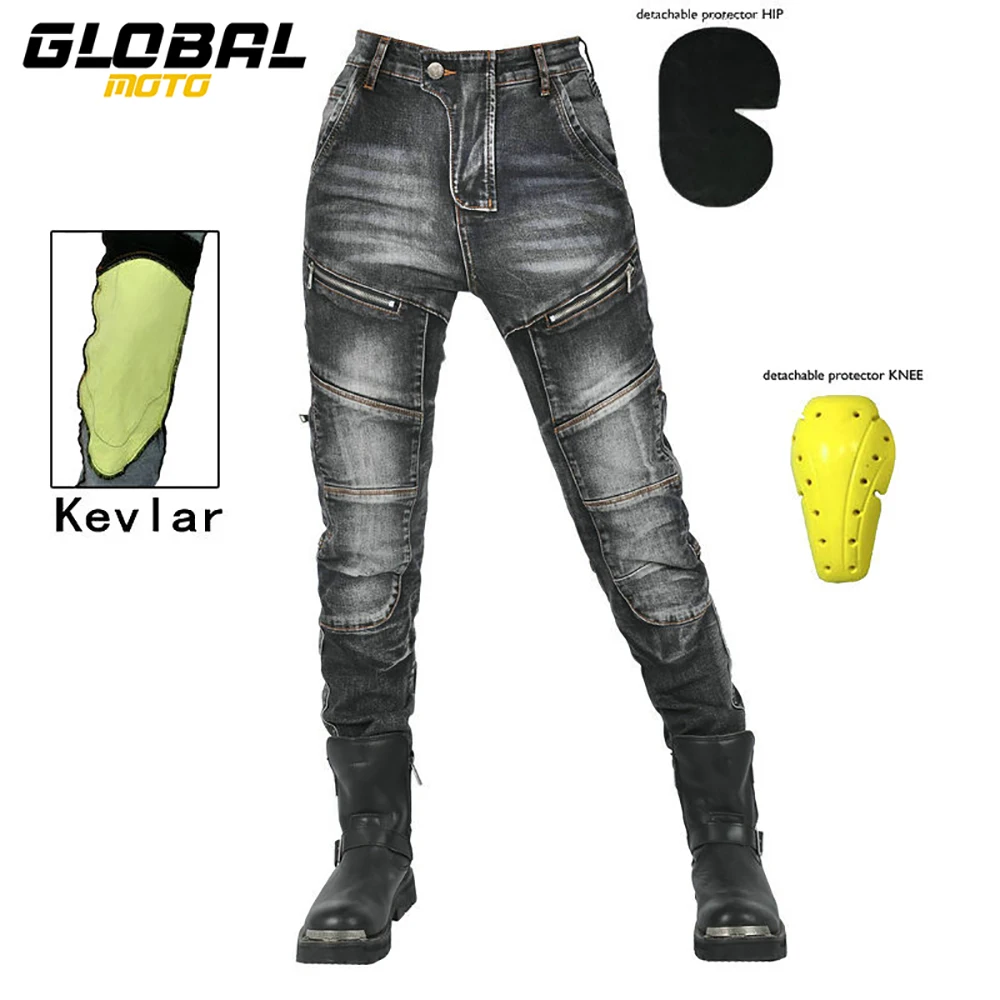 Women Retro Motorcycle Jeans Built-in Protective Equipment Motocross Riding Protective Pants Fall Prevention Hiking Jeans