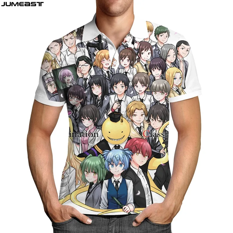 Jumeast Y2k Men Women 3D Printed Sweatshirt Cartoon Anime Assassination Classroom Polo T Shirt Hip Sport Pullover Tops Tees