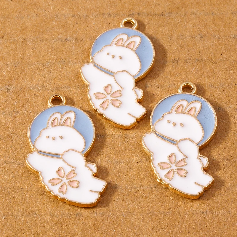 10pcs Cute Enamel Animal Rabbit Charm Pendants for Necklace Earrings DIY Bracelet Jewelry Making Accessories Supplies