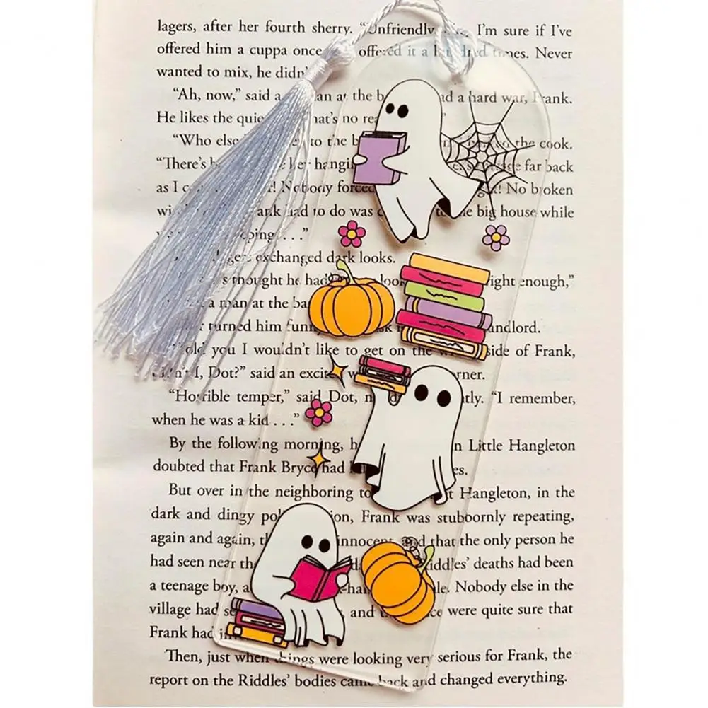 Halloween Reading Accessory Spooky Halloween Acrylic Pressed Bookmarks with Tassels for Readers Teachers Ghost for Graduation