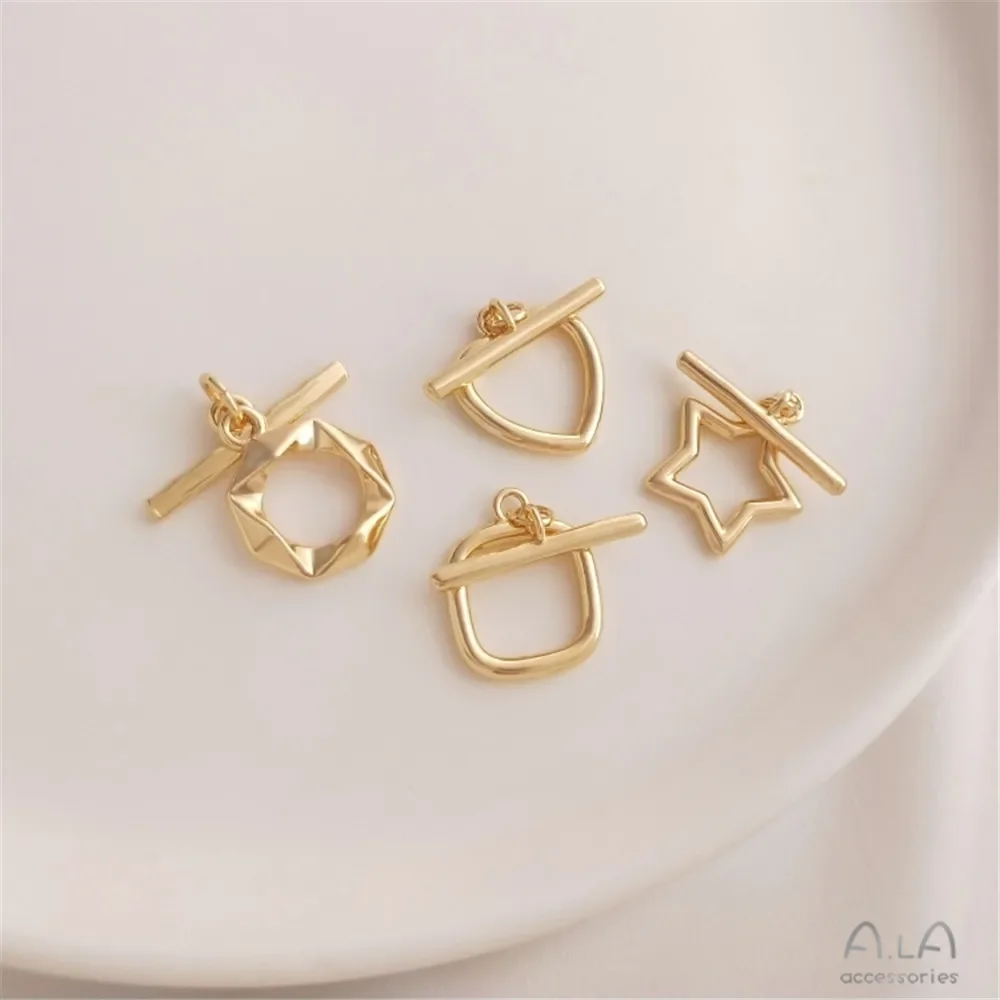 OT buckle 14K gold heart shaped five-pointed star diamond square buckle DIY accessories end connection buckle accessories