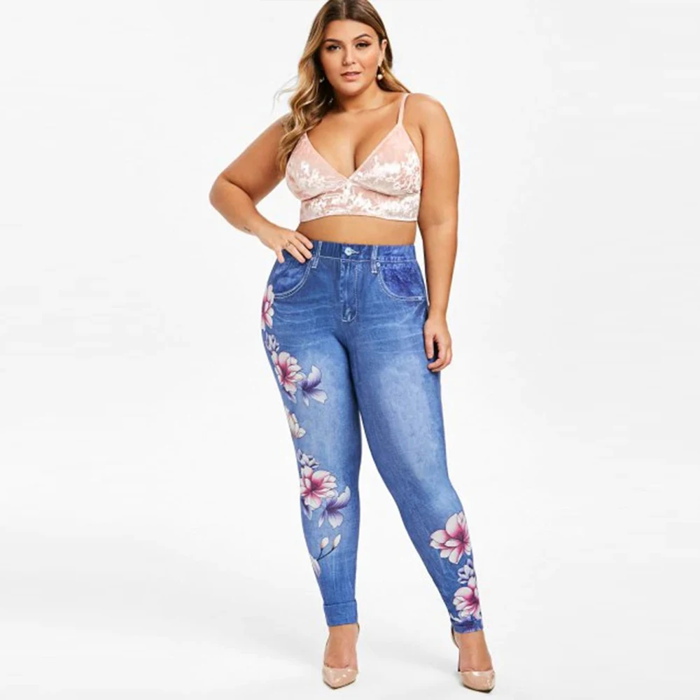 Plus Size PYL Womens Floral Printed Slim Fit Jeans Ladies Skinny Denim Pants Trousers Bottoms Summer New&Hot 2024