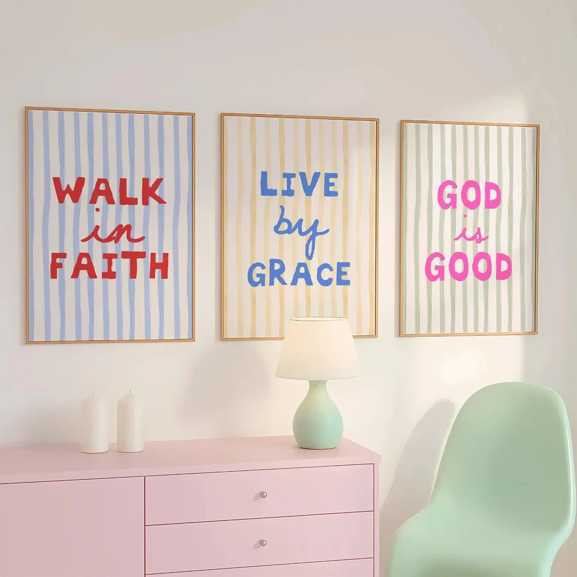 3 pièces/ensemble rétro versets de la Bible chrétienne rayé toile impression jésus pâques mur Art affiches pour salon moderne décor à la maison