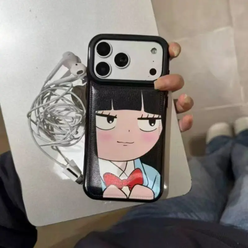 New Fashion Japan INS Cute Black Hair Pretty Girl Leather Phone Case for iPhone 17 Air 16 15 14 Pro Max 13 12 11 Y2k Back Cover