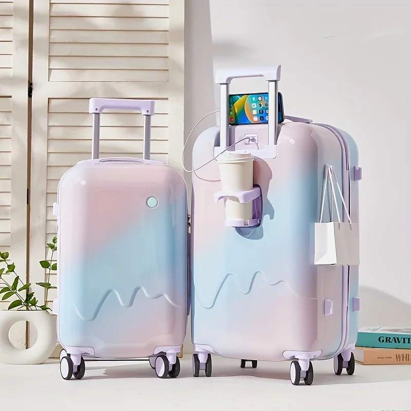 Vibrant Ice Cream Gradient Color,Sturdy Hardshell Suitcases with Lock, Multi-Functional Travel Trolley Case,Durable and Spacious