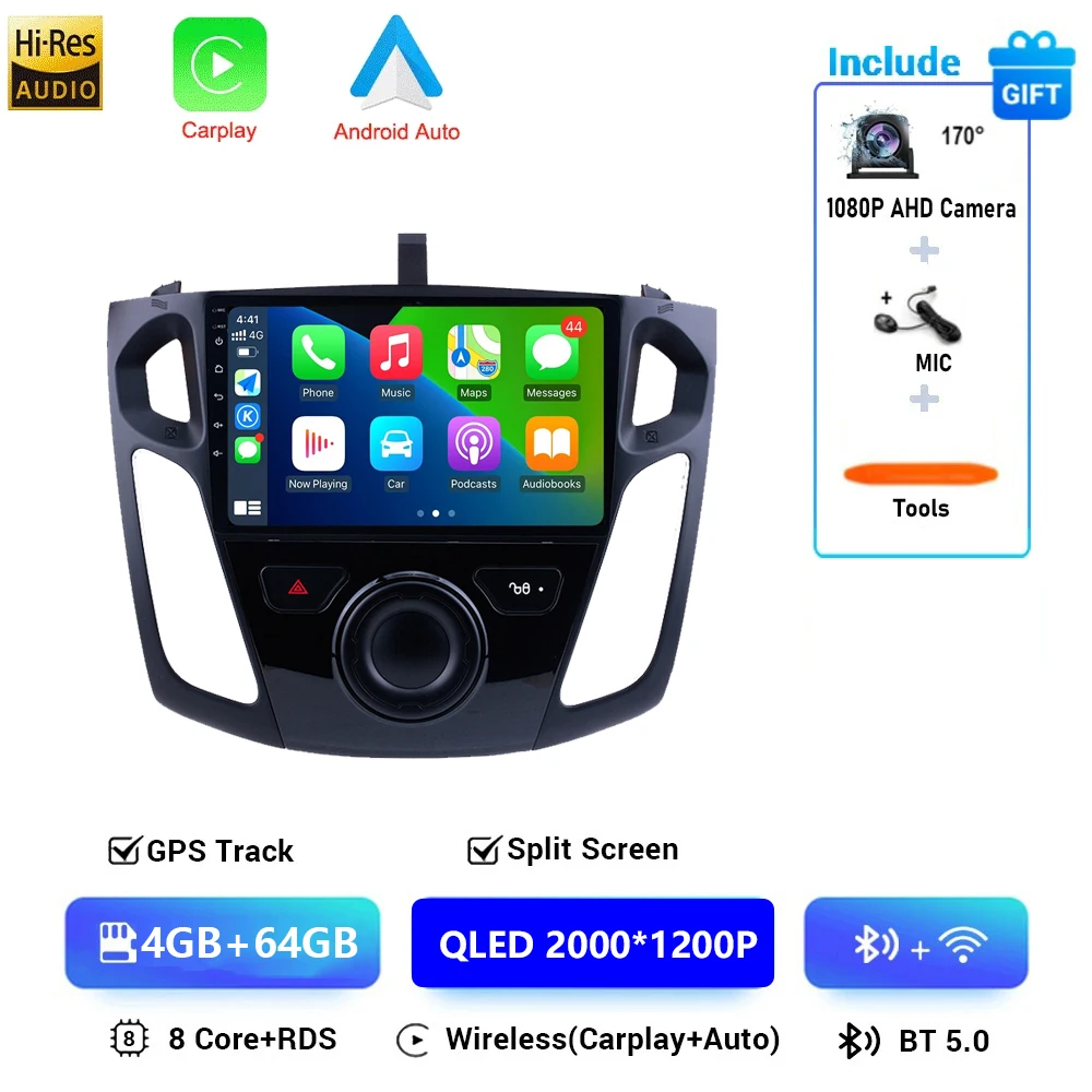 Draadloze CarPlay voor Apple Android Auto Radio GPS voor Ford Focus 3 MK3 2010 2011 2012 2013 2014-2019 multimedia RDS 4G WiFi