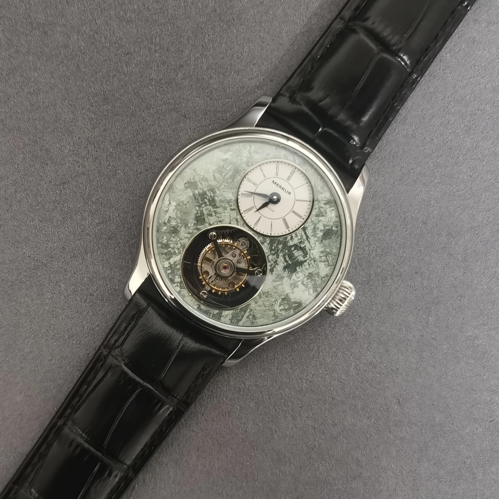 

Мужские часы MERKUR с турбийоном, 42 мм, механические наручные часы с ручным заводом, сапфировое зеркало, кожаный ремешок