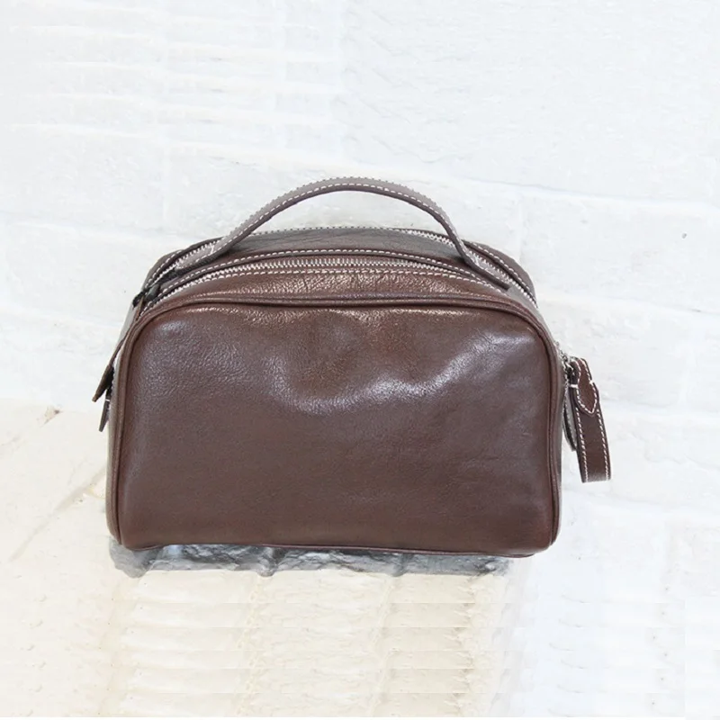 

Vintage Leather Handbags Women Vegetable-tanned Cowhide Classic Solid Color Travel & Business Trip Large-Capacity Cosmetic Bag