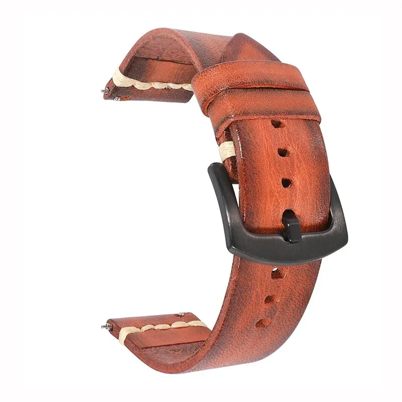 18mm 20mm 22mm 24mm Quick Release Vintage Cowhide Leather Watch Strap Black Buckle Waterproof Watch Band Accessories