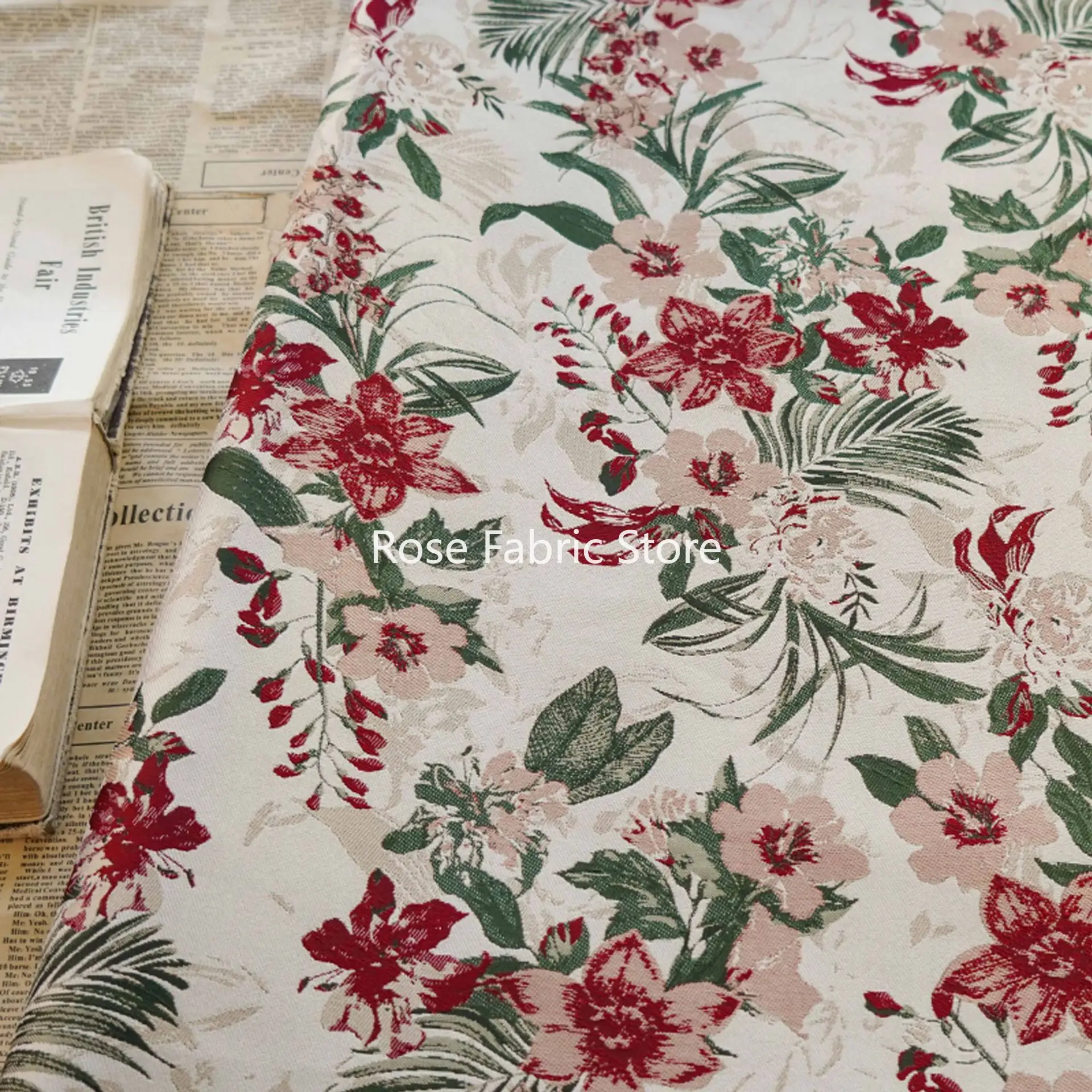 1 Meter Floral Yarn Dyed Jacquard Fabric Traditional Blouse Vest Dress Skirt Decorative Sewing Fabric