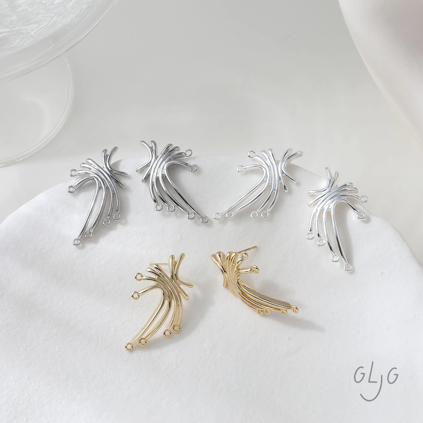 2Pair Gold Plated Retro Multi Hole Brass Firework Ear Stud Earrings Handmade Findings Jewelry DIY Making Supplies Accessories