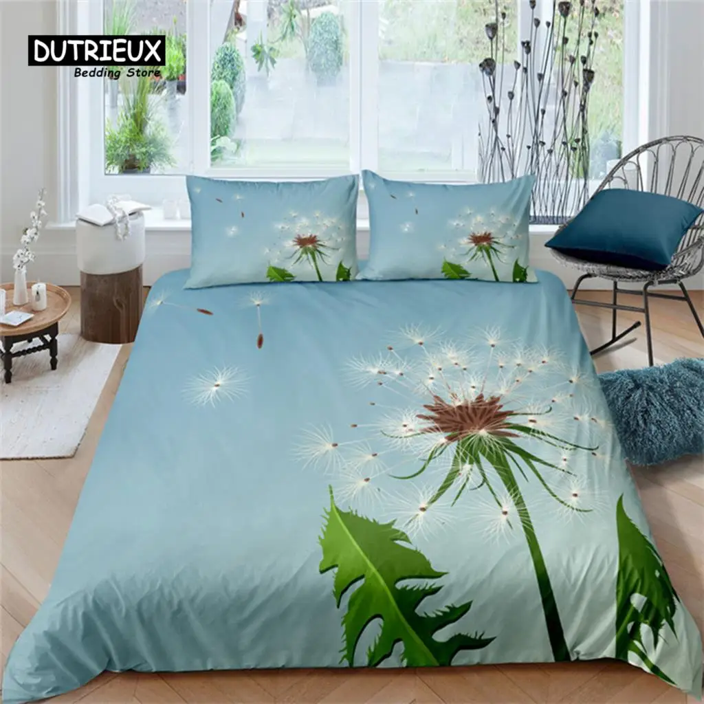 

Dandelion Duvet Cover Microfiber Tropical Monstera Leaves Flowers Bedding Set Queen 3D Print Daisy Floral Comforter Cover Decor