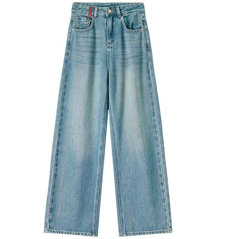 Sentubila calças jeans femininas de algodão 2025 primavera moda reta vintage denim cintura alta comprimento total bolsos calças w51n58827