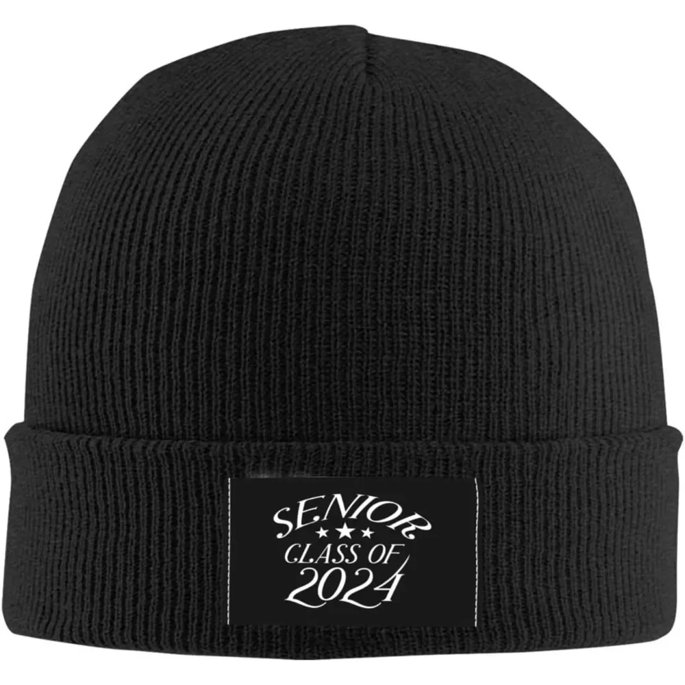 Senior Class of 2024 Cozy and Stylish Warm Knit Beanie - Acrylic Winter Hat for Men  Women Black