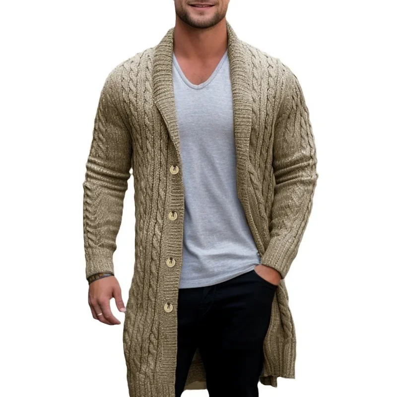 2024Men's Knitting Cardigan Jacket Coats Spring Autumn Slim Fit Cardigan Coat Male British Style Button Long Sleeve Men Clothing