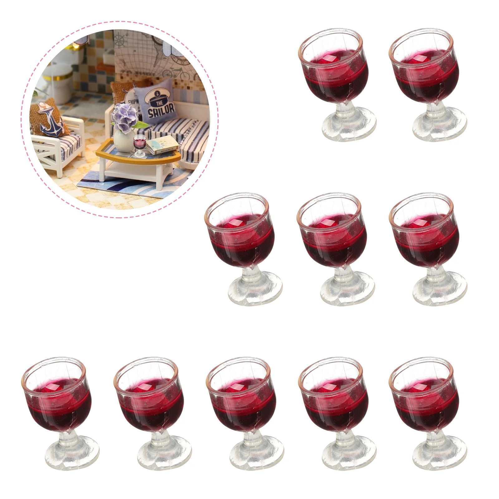 10 Pcs Dollhouse Glass Miniature Adorn Gasses Dolly Glasses Decorative Miniatures Red Cocktail Toy Room Pvc Tiny