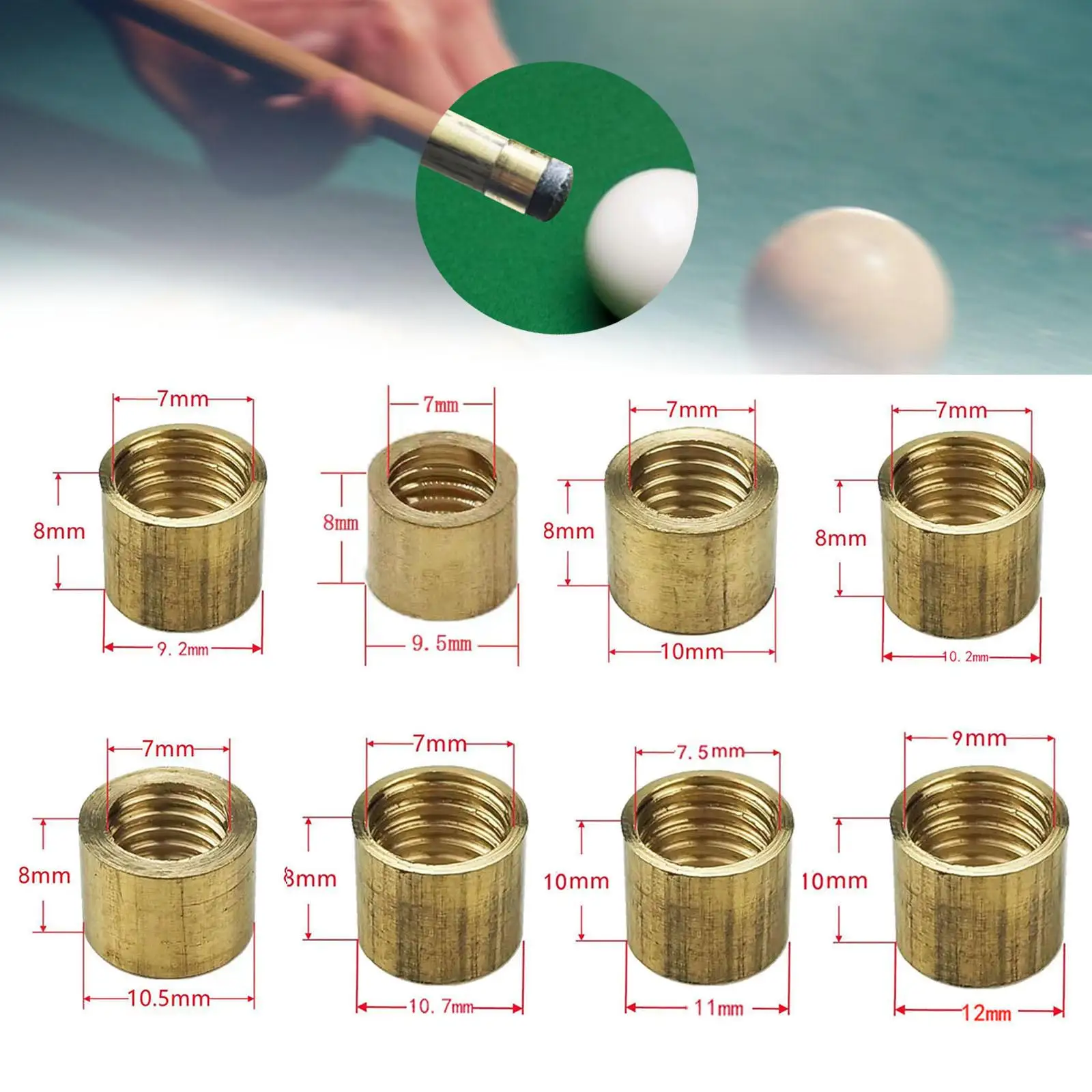 

Billiard Cue Ferrules Set Portable Brass Repair Parts Tube Accessories for Pool Cue Stick Maintenance