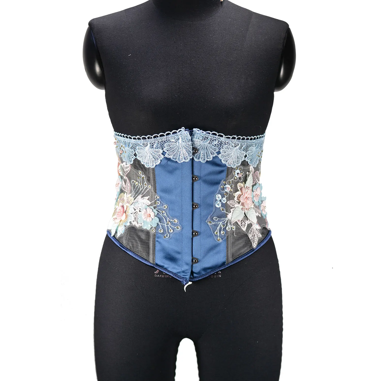 Slim High Waist Lace-up Cummerbund Women Corset Bustier Embroidery Floral Corset Underbust Suspender