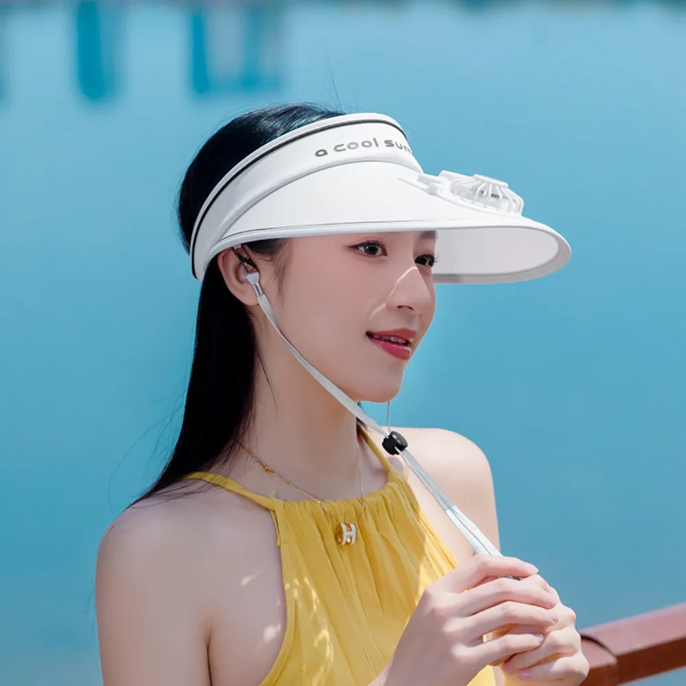 USB Charging Sun Visor Fishing Hat Breathable Electric Fan Fan Cooling  Hat Women Beach Hat Sunscreen Hat Fan Empty Top Hat