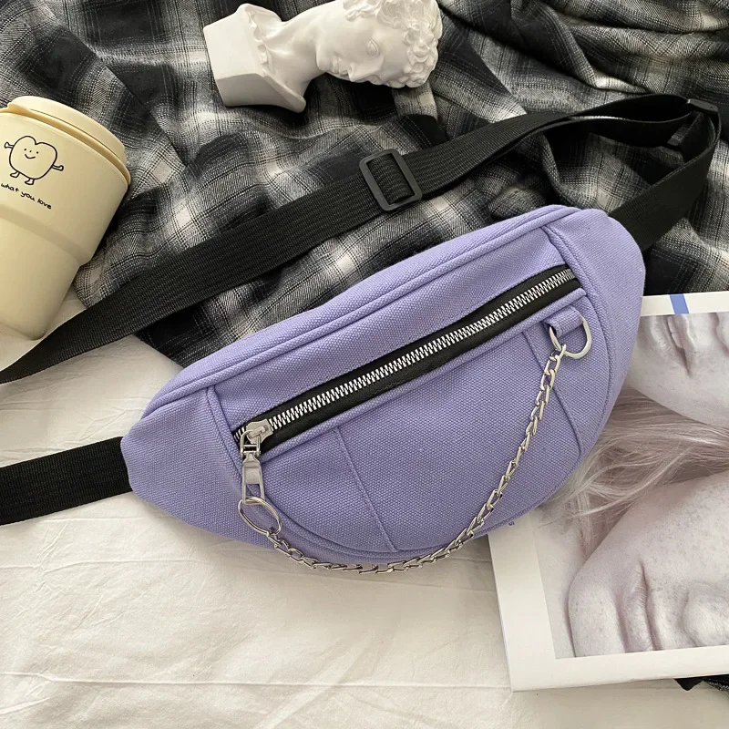 

Canvas Chain Fanny Waist Bag Designer Zipper Chest Bag Sport Travel Girl Waist Belt Bags Fashion Phone Waist Pack Chest Bag