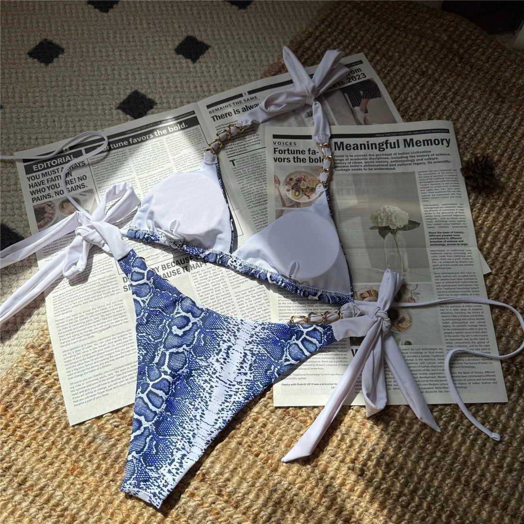 Neuer Bikini mit Schlangenmuster, Halterneck und Trägern, zweiteiliger Badeanzug für Damen, Badebekleidung, Badeanzug, Badebekleidung, Badeanzug V6698 – Detail 10