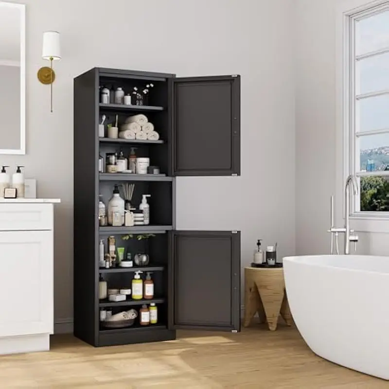 Tall Slim Steel Cabinet 66.93 Inches High with 4 Height Adjustable Shelves Ideal for Bathroom Kitchen Office Living Room Classro