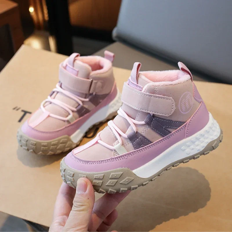 New 2023 Kids Sneakers for Girls Plush Thickened Non-slip Children Cotton Shoes Fashion Boys Sport Shoes Toddler Winter Sneakers