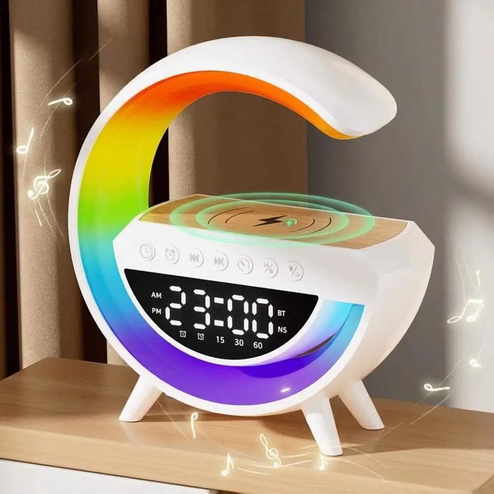 New Bluetooth Speaker Wireless Charger Table Lamp RGB Alarm Clock Sound Box LED Portable Mini Party Loudspeaker