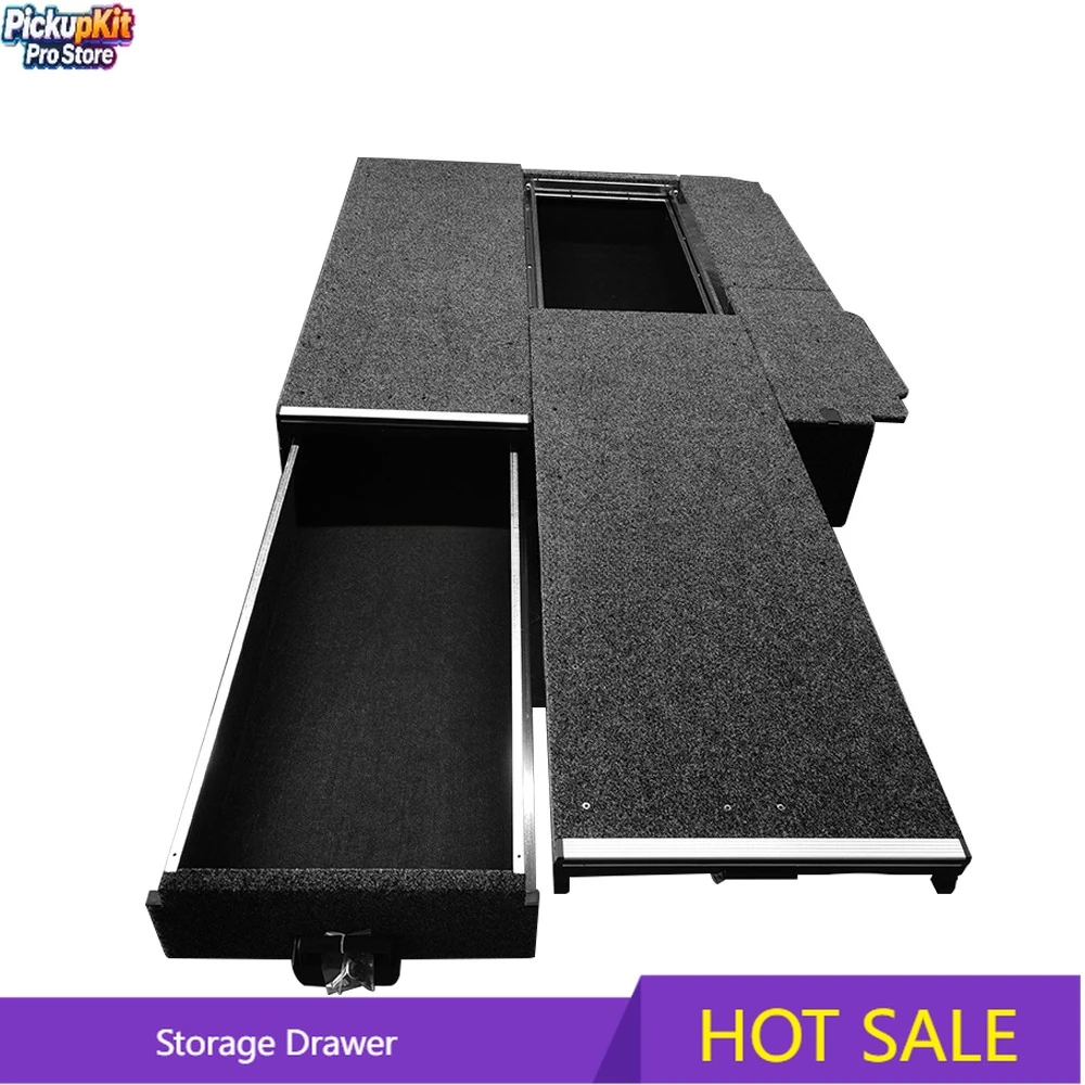 

4x4 Long Bed Pickup Truck Overland Organizer Tooling Box Interior Kits 1600mm Rear Position Fridge Slide Metal Storage Metal