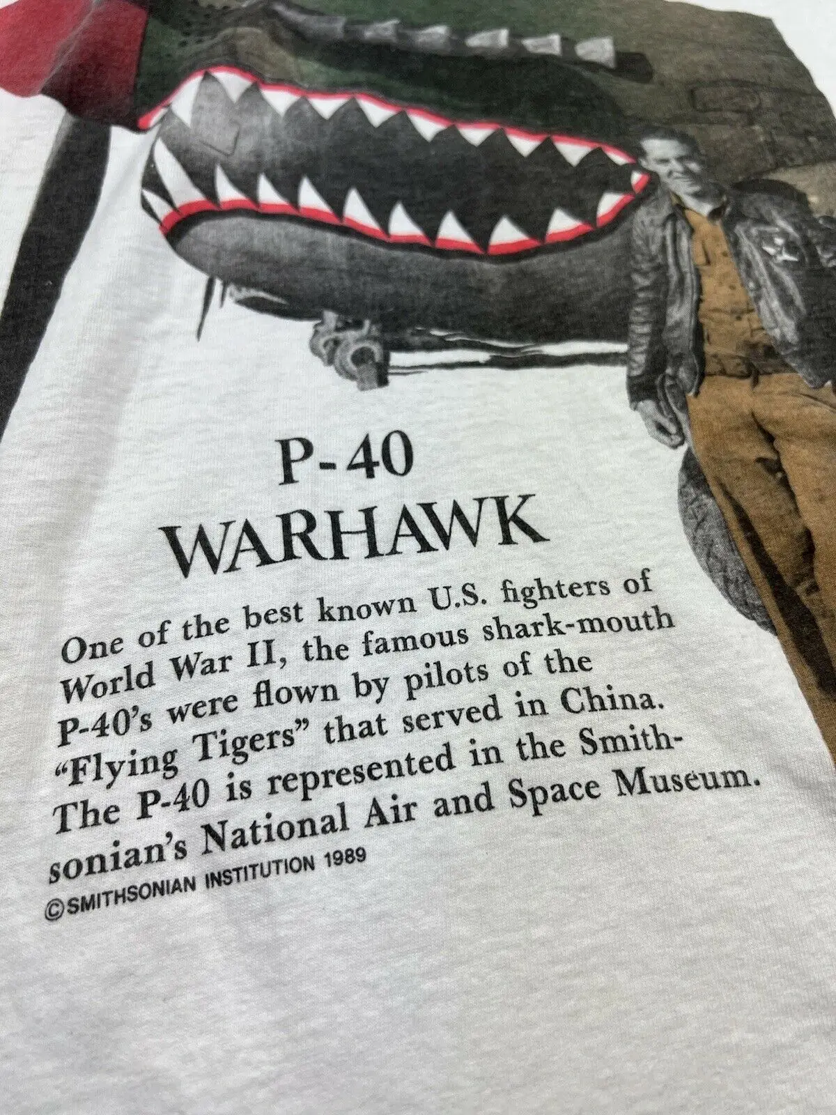 Vintage Flying Tigers P40 Warhawk T-shirt Military WWII Bomber White Men\'s 100% Cotton Casual T-shirts Loose Top Size S-3XL