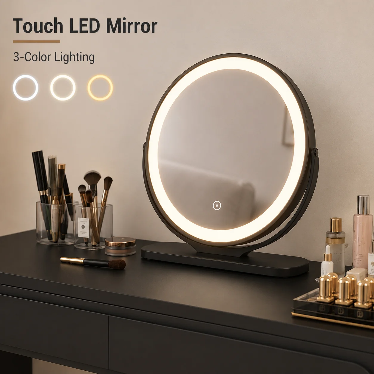 #Wholesale Durable Modern Dressing Table Set With LED Mirror Reversible Cabinet & Stool For Bedroom Bathroom & Living Room