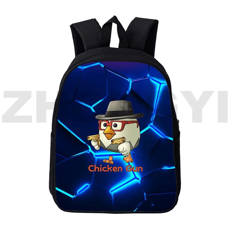 

Kids 3D Print Chicken Gun School Backpack Nylon 12/16 Inch Preppy Primary Schoolbag Chicken Gun Book Bags Laptop Travel Rucksack