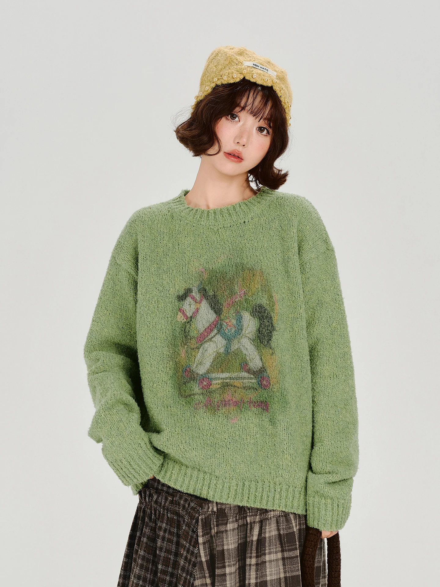 

Женский зимний свитер в стиле американского ретро с принтом, теплый, свободный, удобный для повседневной носки