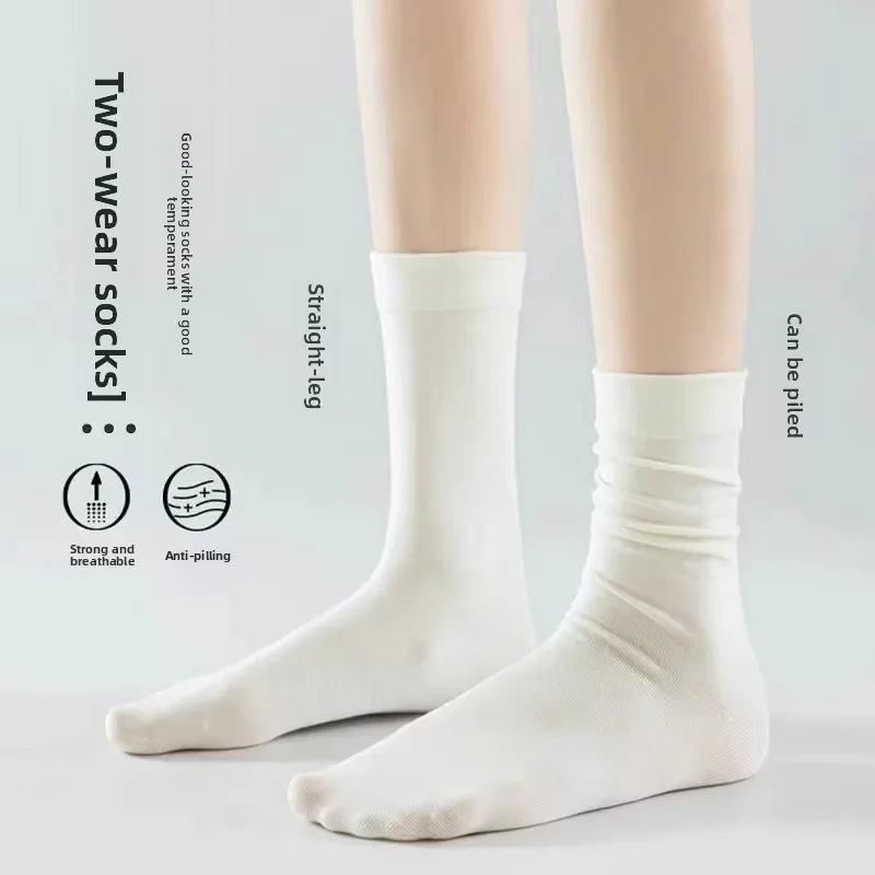 5 أزواج من الجوارب النسائية منتصف أنبوب مكدسة الجوارب بلون مسطح القاع الجوارب غير رسمية أبيض وأسود الربيع والخريف الجوارب #4