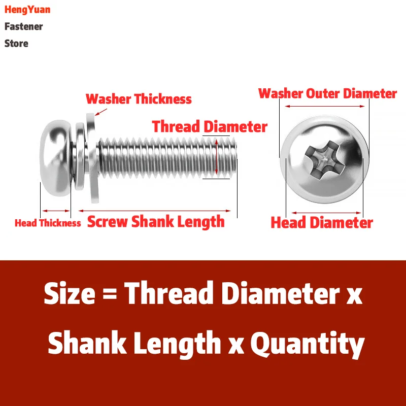 Metric M1.6 M2 M2.5 Stainless Steel Phillips‑Recessed Pan Head Fasteners, Integral Pre‑Assembled Washer Machinery Fitting Parts