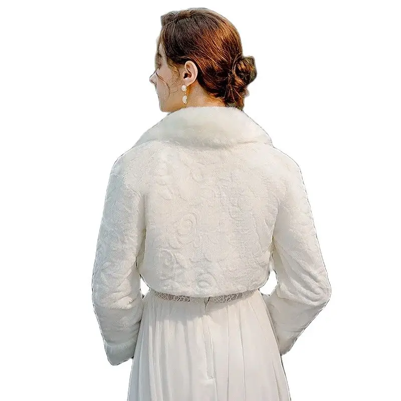 Xale de casamento de peles artificiais para mulheres, jaqueta nupcial, bolero de inverno, envoltórios, vestido de baile, xale nupcial